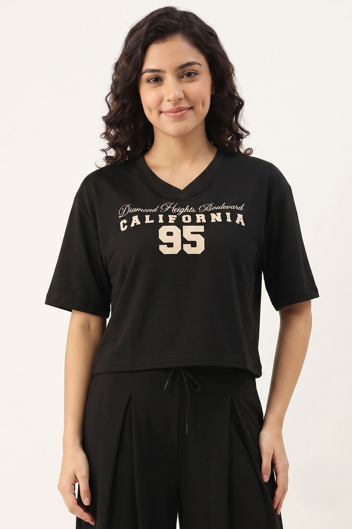 Zivame Knit Poly Athleisure V Neck T-Shirt - Tap Shoe — image 2